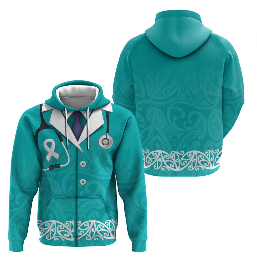 New Zealand Nurses Week Hoodie Maori Kowhaiwhai Cyan Tribal