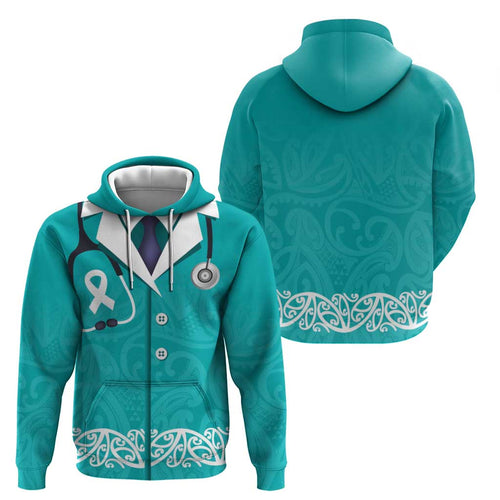 New Zealand Nurses Week Hoodie Maori Kowhaiwhai Cyan Tribal