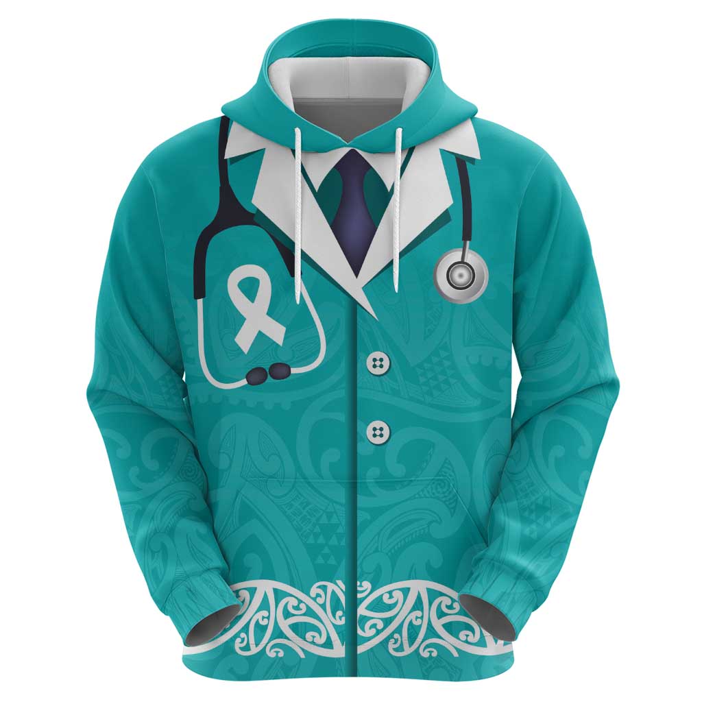 New Zealand Nurses Week Hoodie Maori Kowhaiwhai Cyan Tribal