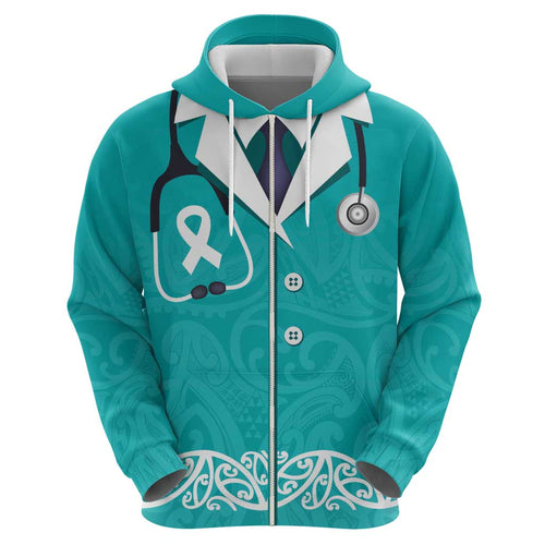 New Zealand Nurses Week Hoodie Maori Kowhaiwhai Cyan Tribal