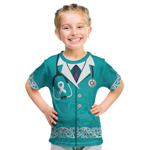 New Zealand Nurses Week Kid T Shirt Maori Kowhaiwhai Cyan Tribal