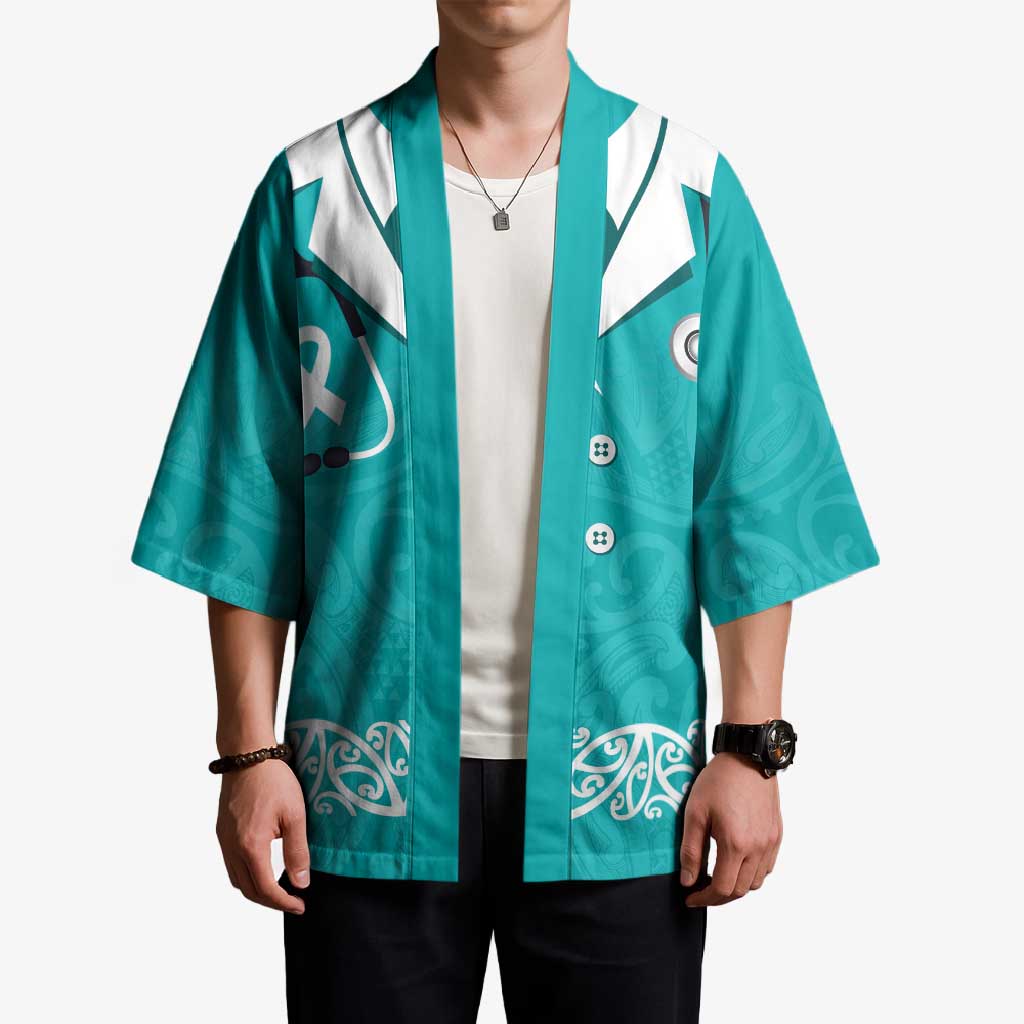 New Zealand Nurses Week Kimono Maori Kowhaiwhai Cyan Tribal