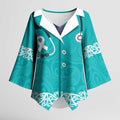 New Zealand Nurses Week Kimono Sleeve Blouse Maori Kowhaiwhai Cyan Tribal