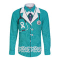 New Zealand Nurses Week Long Sleeve Button Shirt Maori Kowhaiwhai Cyan Tribal