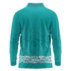 New Zealand Nurses Week Long Sleeve Polo Shirt Maori Kowhaiwhai Cyan Tribal