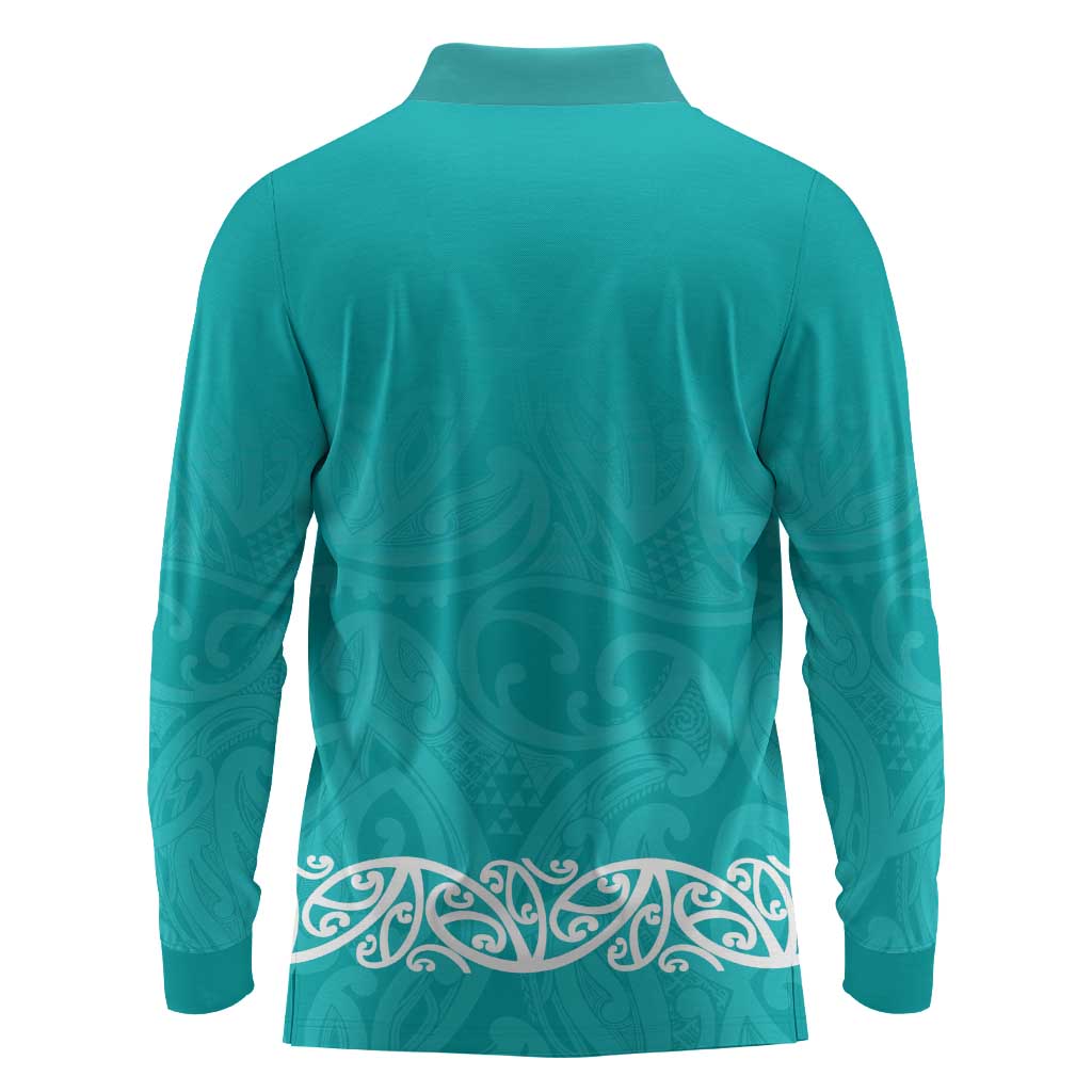 New Zealand Nurses Week Long Sleeve Polo Shirt Maori Kowhaiwhai Cyan Tribal