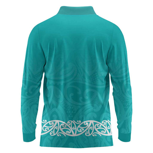 New Zealand Nurses Week Long Sleeve Polo Shirt Maori Kowhaiwhai Cyan Tribal