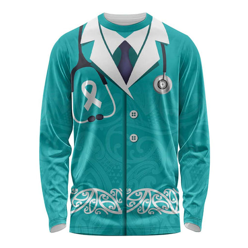 New Zealand Nurses Week Long Sleeve Shirt Maori Kowhaiwhai Cyan Tribal