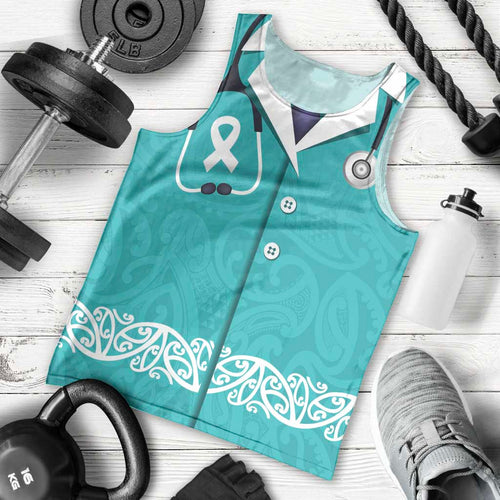 New Zealand Nurses Week Men Tank Top Maori Kowhaiwhai Cyan Tribal