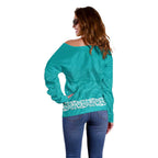 New Zealand Nurses Week Off Shoulder Sweater Maori Kowhaiwhai Cyan Tribal