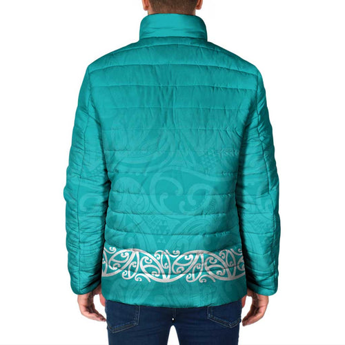 New Zealand Nurses Week Padded Jacket Maori Kowhaiwhai Cyan Tribal