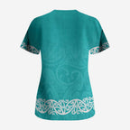 New Zealand Nurses Week Scrub Top Maori Kowhaiwhai Cyan Tribal