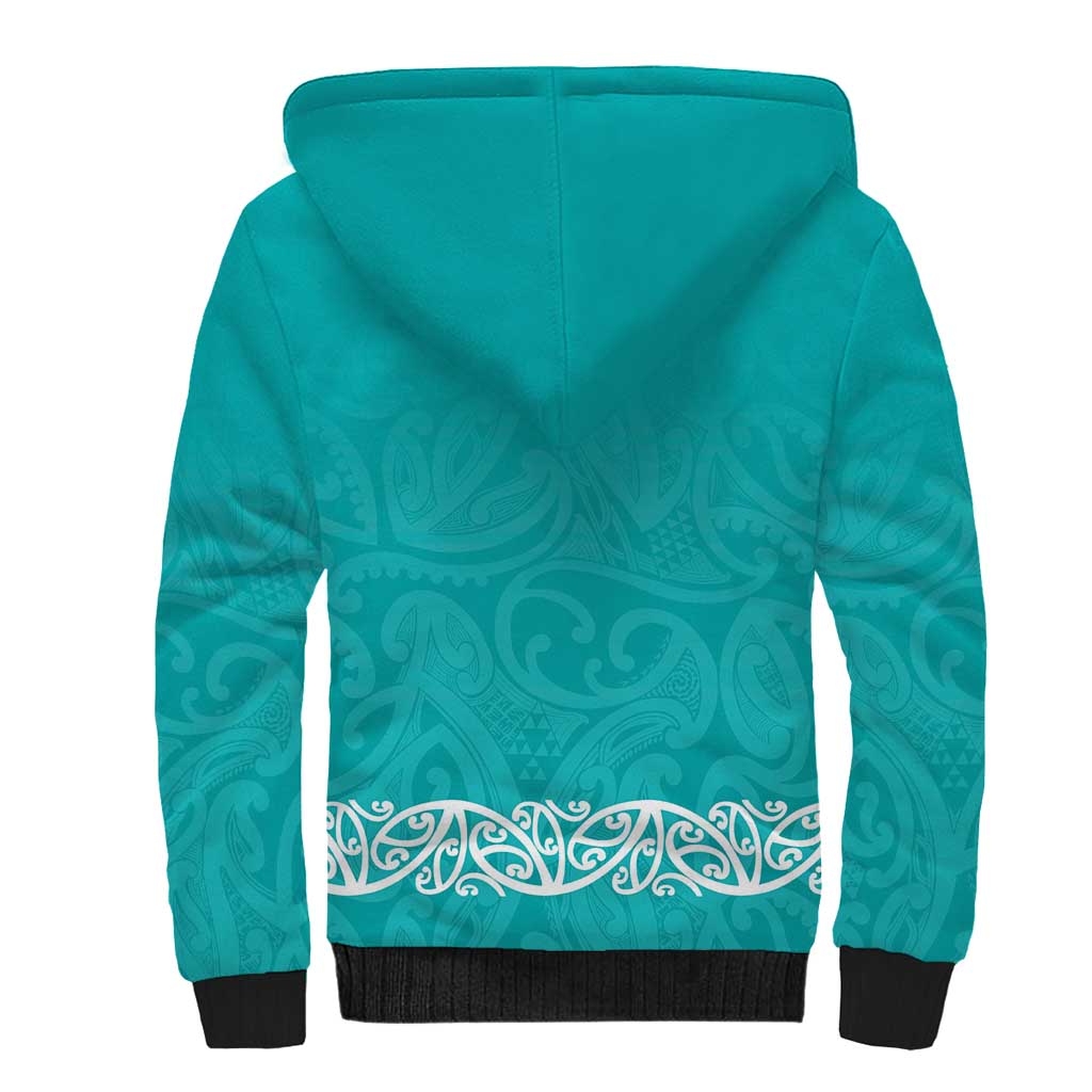 New Zealand Nurses Week Sherpa Hoodie Maori Kowhaiwhai Cyan Tribal