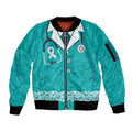 New Zealand Nurses Week Sleeve Zip Bomber Jacket Maori Kowhaiwhai Cyan Tribal