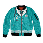 New Zealand Nurses Week Sleeve Zip Bomber Jacket Maori Kowhaiwhai Cyan Tribal