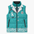 New Zealand Nurses Week Sleeveless Puffer Jacket Maori Kowhaiwhai Cyan Tribal