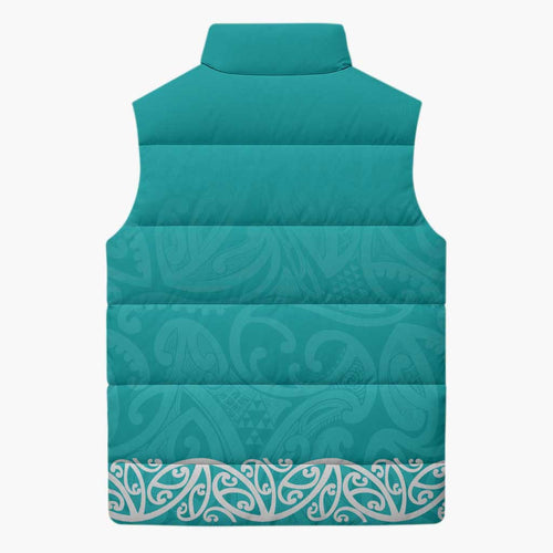 New Zealand Nurses Week Sleeveless Puffer Jacket Maori Kowhaiwhai Cyan Tribal