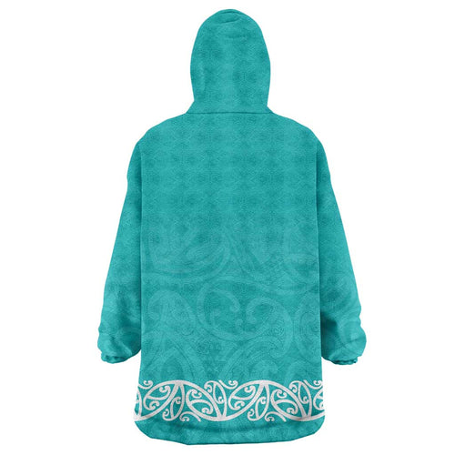New Zealand Nurses Week Wearable Blanket Hoodie Maori Kowhaiwhai Cyan Tribal