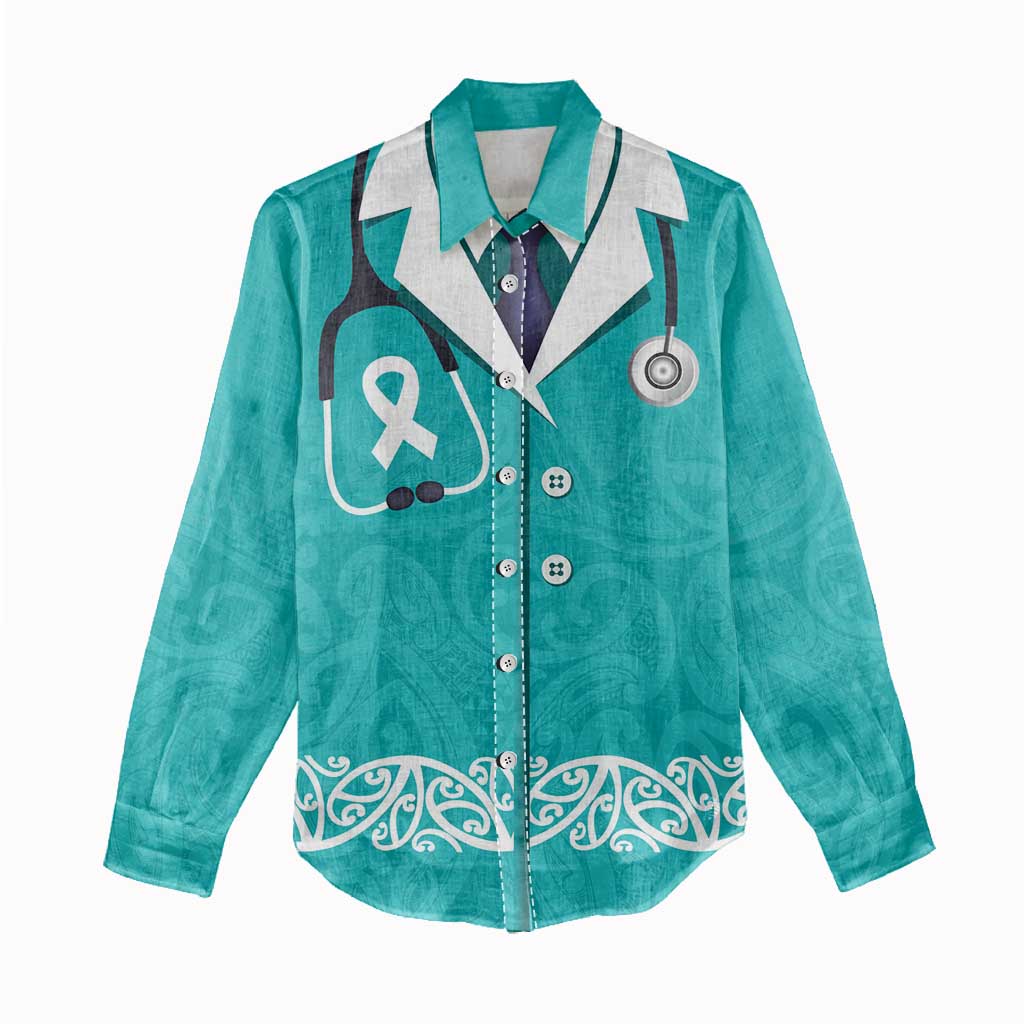 New Zealand Nurses Week Women Casual Shirt Maori Kowhaiwhai Cyan Tribal