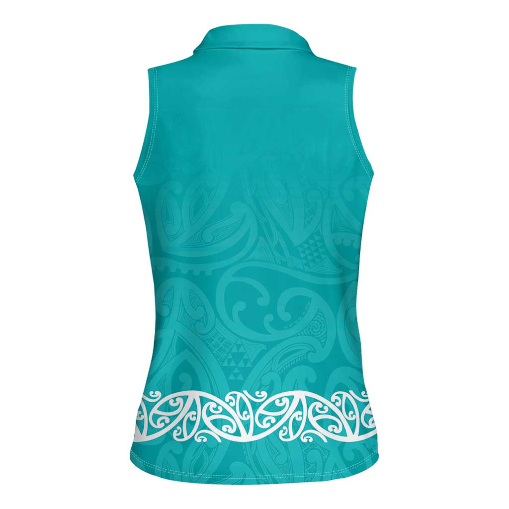 New Zealand Nurses Week Women Sleeveless Polo Shirt Maori Kowhaiwhai Cyan Tribal
