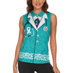 New Zealand Nurses Week Women Sleeveless Polo Shirt Maori Kowhaiwhai Cyan Tribal