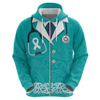 New Zealand Nurses Week Zip Hoodie Maori Kowhaiwhai Cyan Tribal