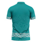 New Zealand Nurses Week Zipper Polo Shirt Maori Kowhaiwhai Cyan Tribal