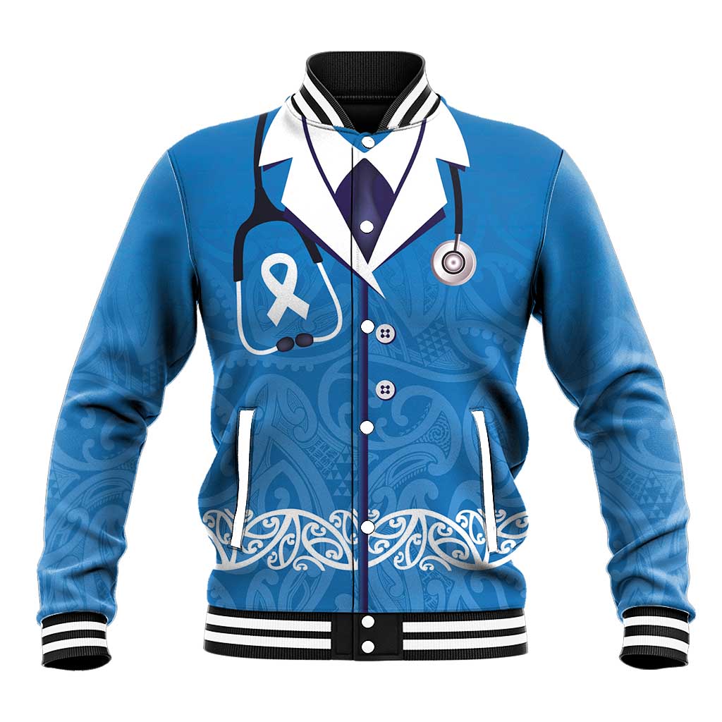New Zealand Nurses Week Baseball Jacket Maori Kowhaiwhai Blue Tribal