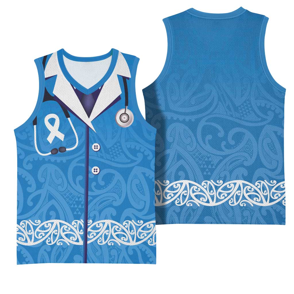 New Zealand Nurses Week Basketball Jersey Maori Kowhaiwhai Blue Tribal