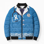 New Zealand Nurses Week Bomber Puffer Jacket Maori Kowhaiwhai Blue Tribal