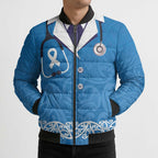New Zealand Nurses Week Bomber Puffer Jacket Maori Kowhaiwhai Blue Tribal