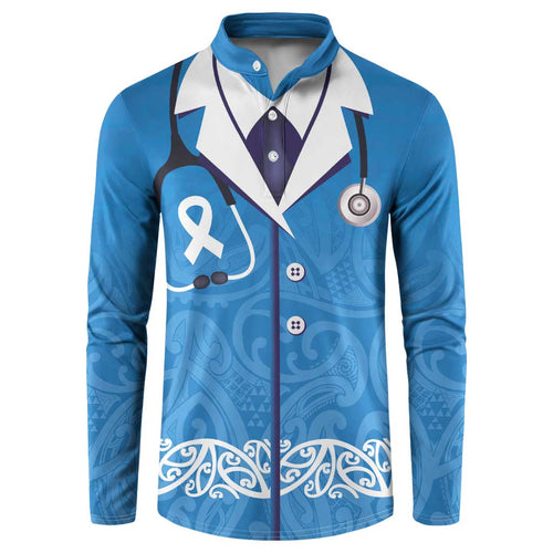 New Zealand Nurses Week Button Sweatshirt Maori Kowhaiwhai Blue Tribal