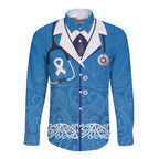 New Zealand Nurses Week Long Sleeve Button Shirt Maori Kowhaiwhai Blue Tribal