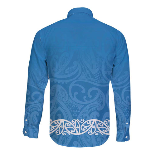 New Zealand Nurses Week Long Sleeve Button Shirt Maori Kowhaiwhai Blue Tribal