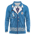 New Zealand Nurses Week Long Sleeve Polo Shirt Maori Kowhaiwhai Blue Tribal