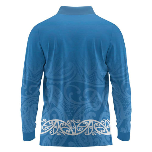 New Zealand Nurses Week Long Sleeve Polo Shirt Maori Kowhaiwhai Blue Tribal
