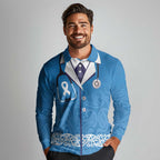 New Zealand Nurses Week Long Sleeve Polo Shirt Maori Kowhaiwhai Blue Tribal