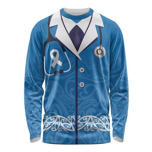 New Zealand Nurses Week Long Sleeve Shirt Maori Kowhaiwhai Blue Tribal