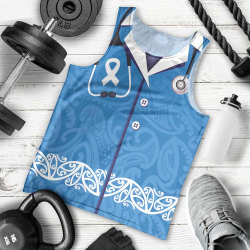 New Zealand Nurses Week Men Tank Top Maori Kowhaiwhai Blue Tribal