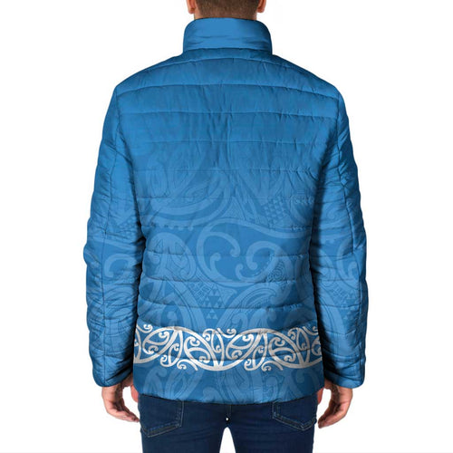 New Zealand Nurses Week Padded Jacket Maori Kowhaiwhai Blue Tribal