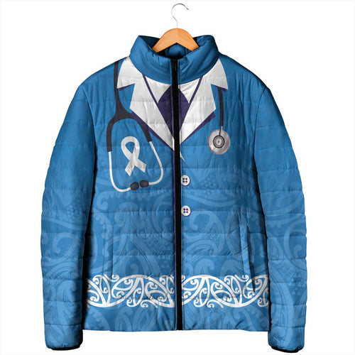 New Zealand Nurses Week Padded Jacket Maori Kowhaiwhai Blue Tribal