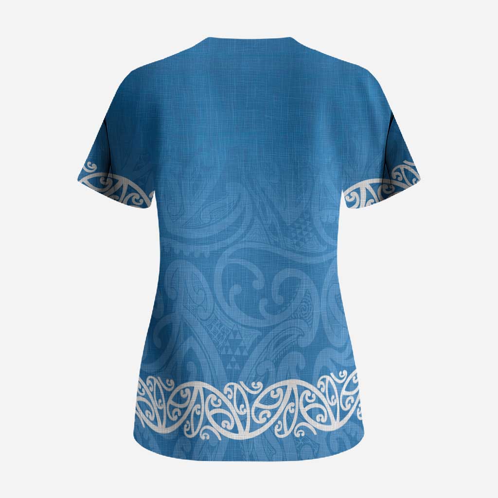 New Zealand Nurses Week Scrub Top Maori Kowhaiwhai Blue Tribal