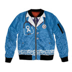 New Zealand Nurses Week Sleeve Zip Bomber Jacket Maori Kowhaiwhai Blue Tribal