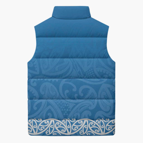 New Zealand Nurses Week Sleeveless Puffer Jacket Maori Kowhaiwhai Blue Tribal