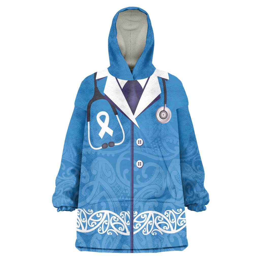 New Zealand Nurses Week Wearable Blanket Hoodie Maori Kowhaiwhai Blue Tribal