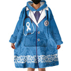 New Zealand Nurses Week Wearable Blanket Hoodie Maori Kowhaiwhai Blue Tribal
