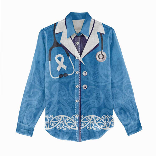 New Zealand Nurses Week Women Casual Shirt Maori Kowhaiwhai Blue Tribal