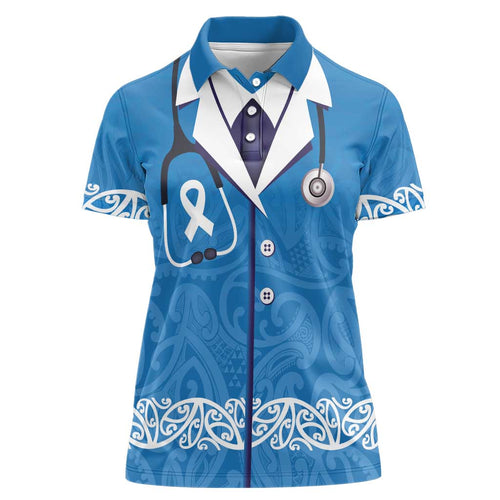 New Zealand Nurses Week Women Polo Shirt Maori Kowhaiwhai Blue Tribal