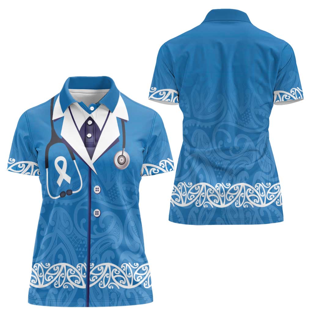 New Zealand Nurses Week Women Polo Shirt Maori Kowhaiwhai Blue Tribal