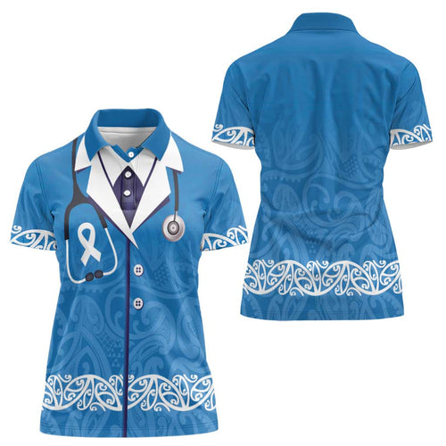 New Zealand Nurses Week Women Polo Shirt Maori Kowhaiwhai Blue Tribal